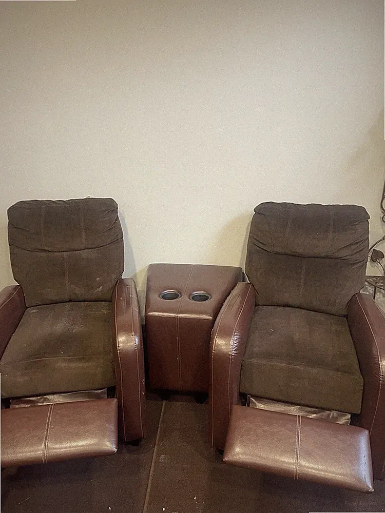 3pc . Brown Recliner Set & Table