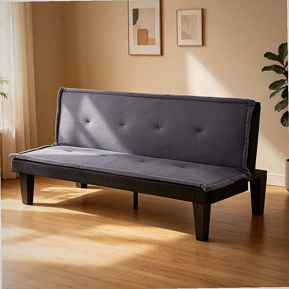 62.99”Faux Suede Futon Sofa Bed – 5-Position Adjustable Backrest,Convertible Sle