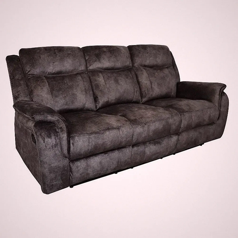 Benjara Harbor 82" Sofa with Dual Manual Recliners- Gray Faux Suede Upholstery
