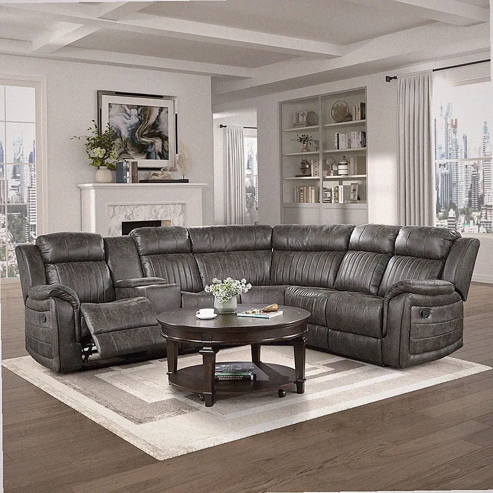 BROWNISH GREY FAUX SUEDE 3 THREE RECLINER SOFA SECTIONAL LIVING ROOM FURNITURE