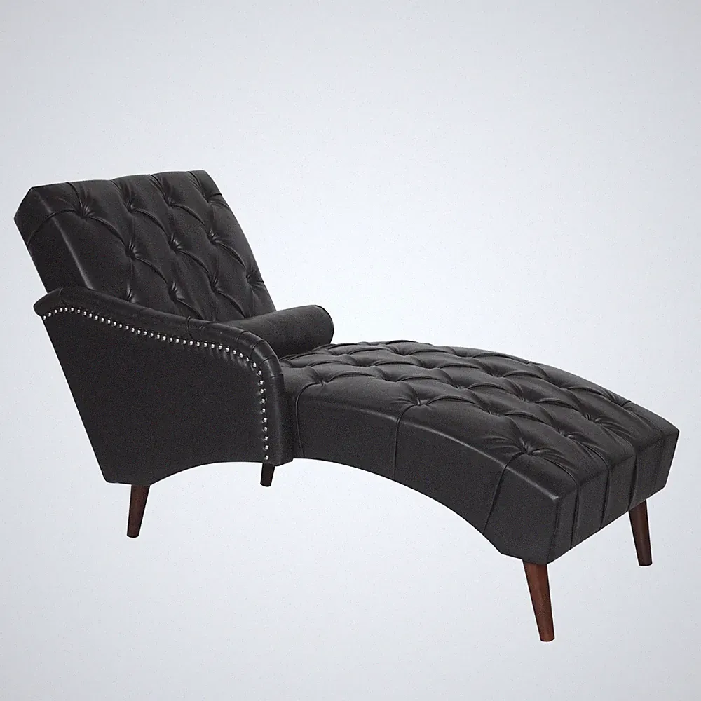 Classic Faux Leather Chaise Lounge Button Tufted Leisure Couch Chair with Pillow
