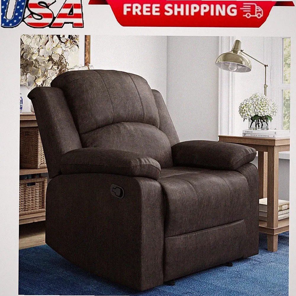 Comfort Standard Recliner Brown Faux Suede 3 Way Reclining Mechanism Seatin New