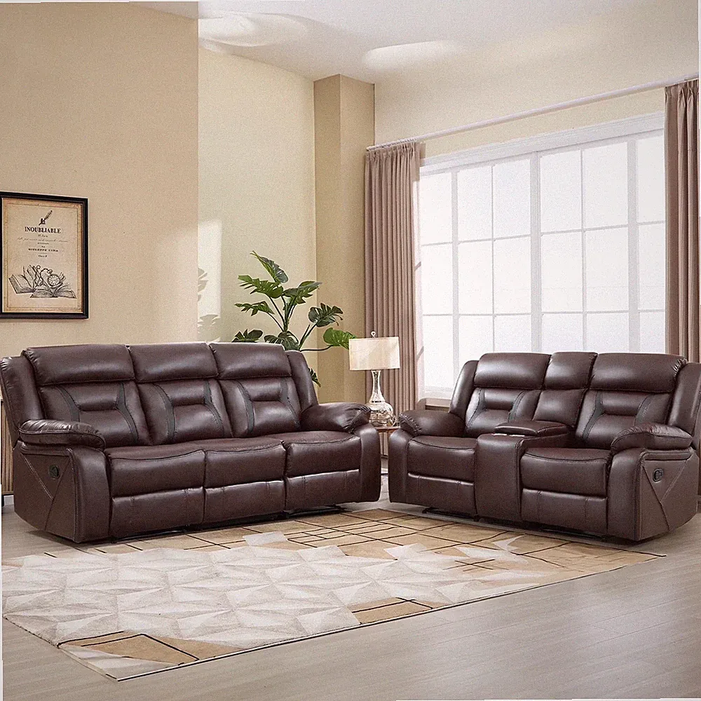 EBELLO Faux Leather Manual Recliner Sofa Set, Loveseat and 3 Seat Recliner Sofa