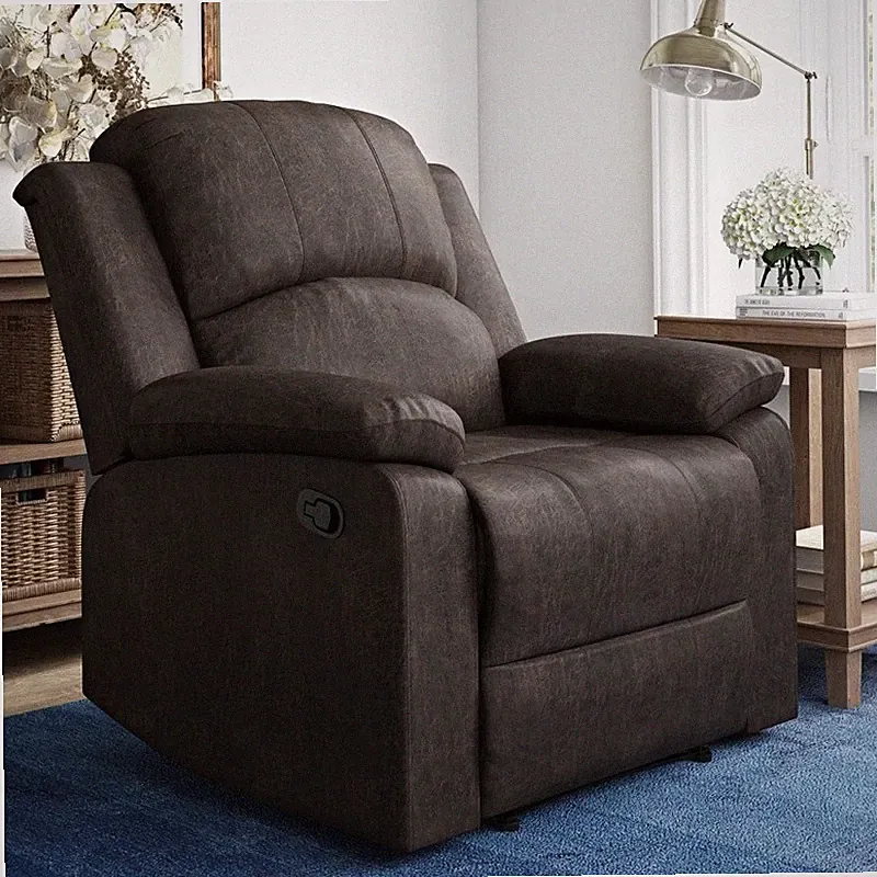 Faux Suede Manual Recliner W/ Padded Cushions & Deep Armrests Comfortable Brown
