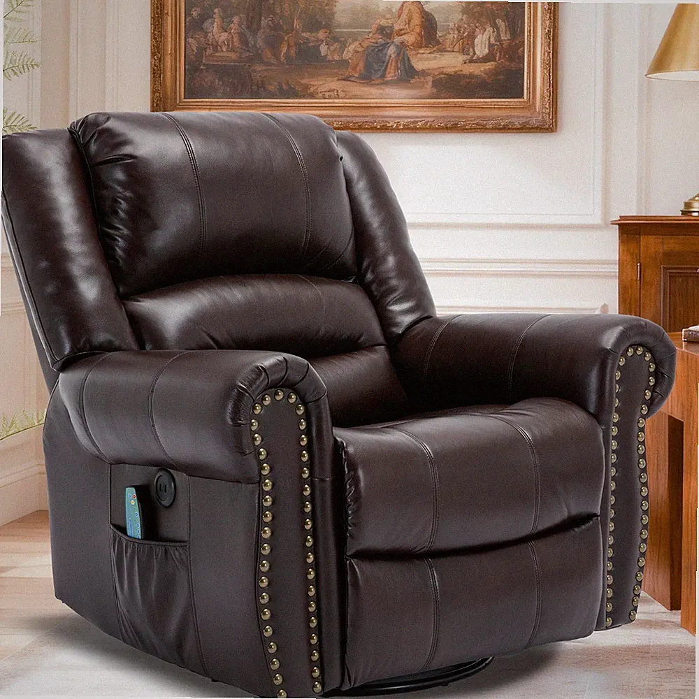 Manual 360° Swivel Rocker Recliner Chair Glide Lounge Sofa Massage Chair W/ Heat