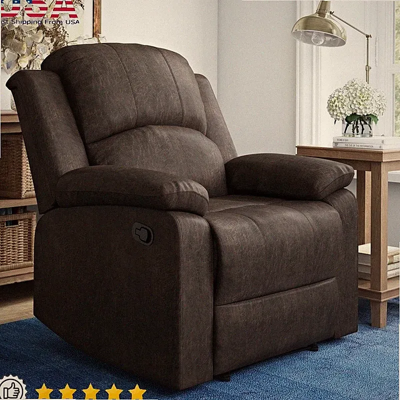 Manual Recliner Faux Suede Indoor Chair Padded Back Deep Arms Ergonomic Seating