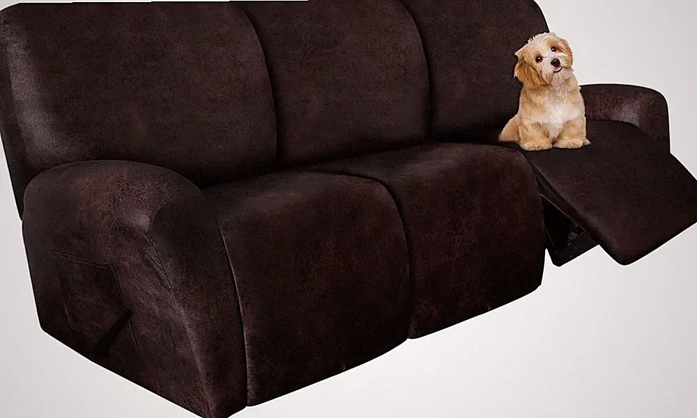 Stretch Leather Recliner Sofa Covers - 8-Piece Set for 3-Seat Couch (Chocolate)
