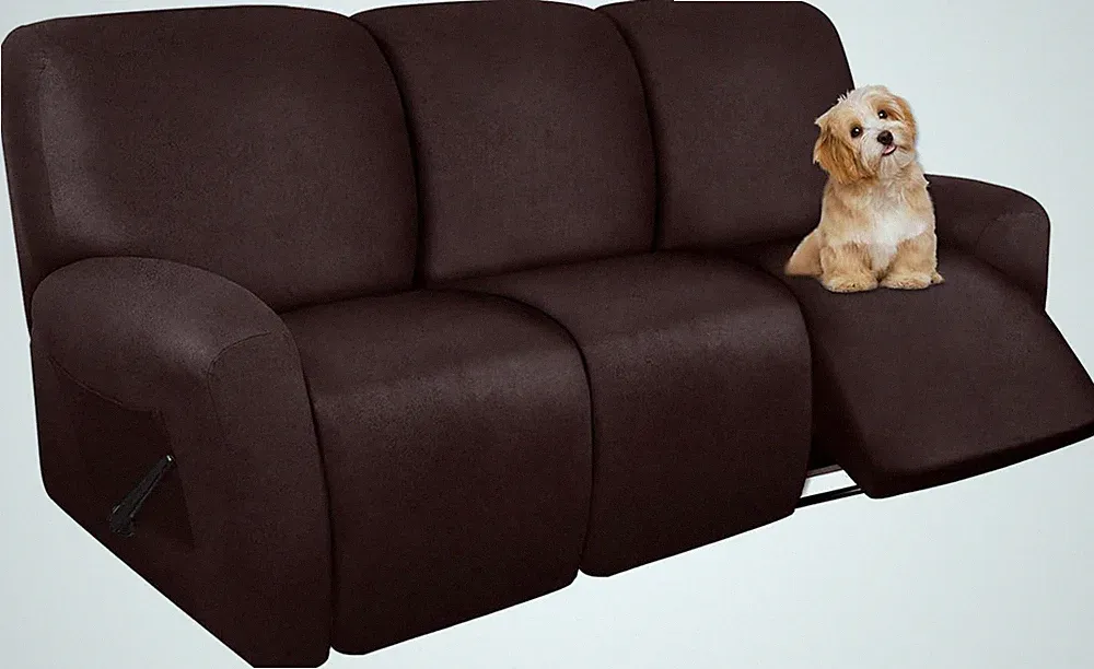 Stretch Recliner Sofa Covers - 8-Piece Leather-Like Protector for 3 Seats